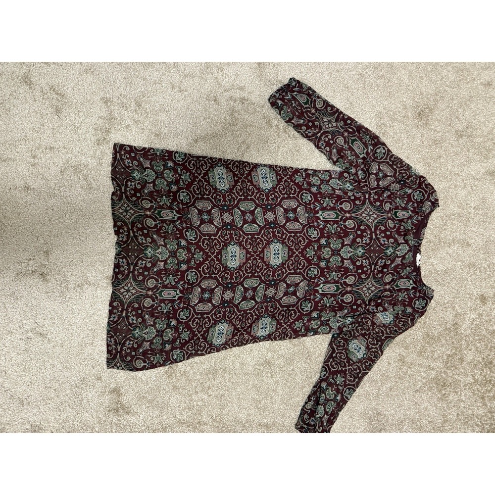 Hollister Burgundy Boho Medallion Print Long Sleeve Shift Mini Dress Womens M